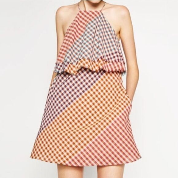 Zara Trafaluc Rainbow Plaid Tiered Mini Dress Sm - Picture 1 of 6